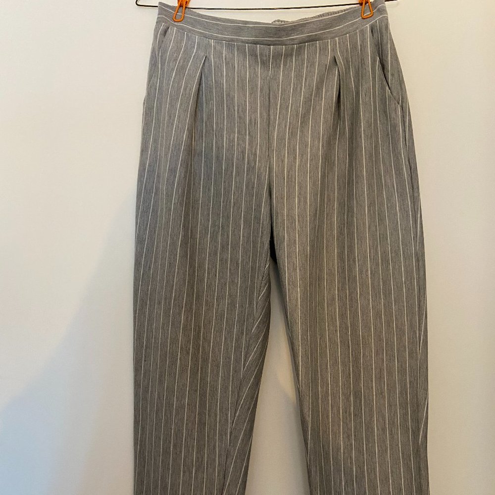 Grey and White Striped Women's Work Pants